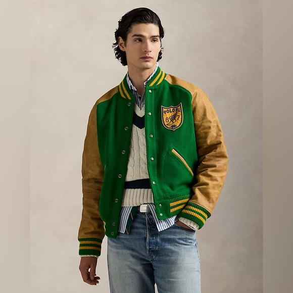 Polo Ralph Lauren Other - Polo Ralph Lauren Vintage-Inspired Letterman Jacket Fiji Green Men’s Size Large